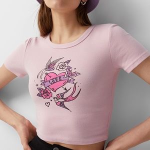 Retro pink heart Love print organic cotton baby tee NWT